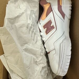 New Balance White and Pink 550 Sneakers